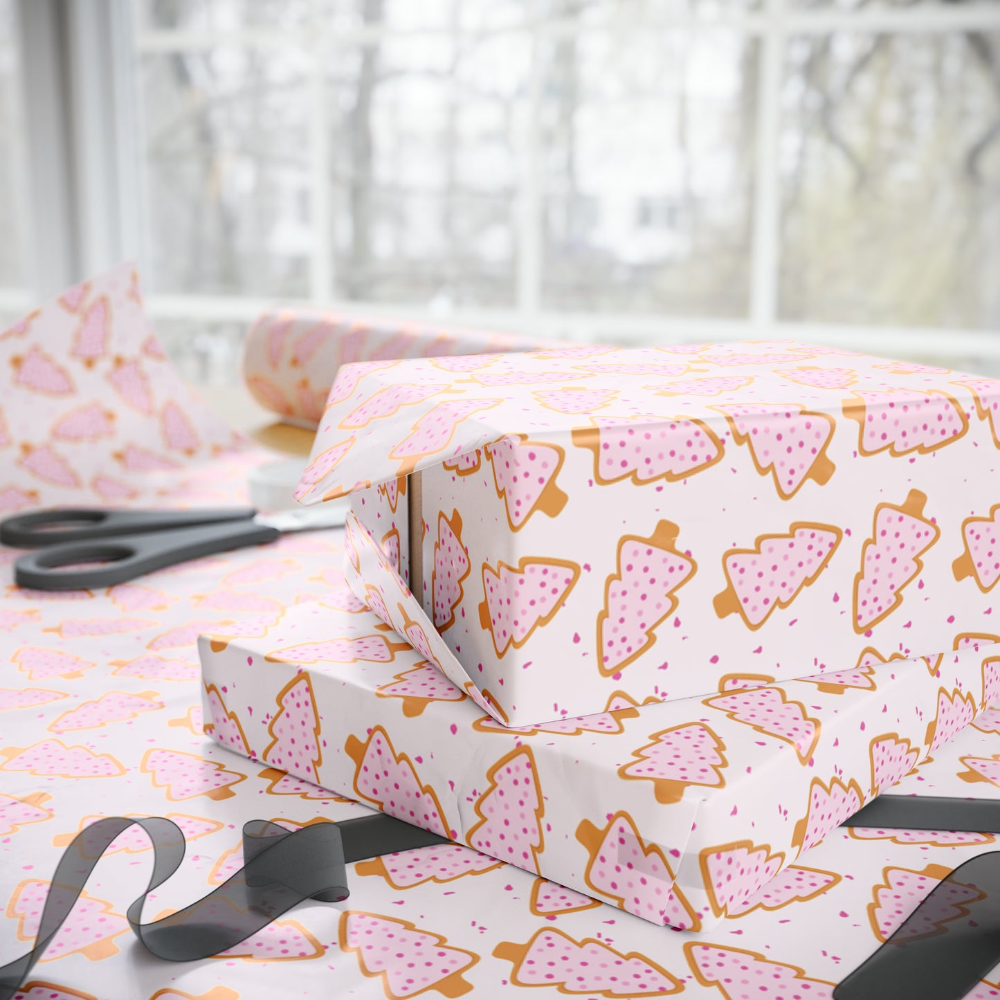 Pink Christmas Tree Cookie Wrapping Paper