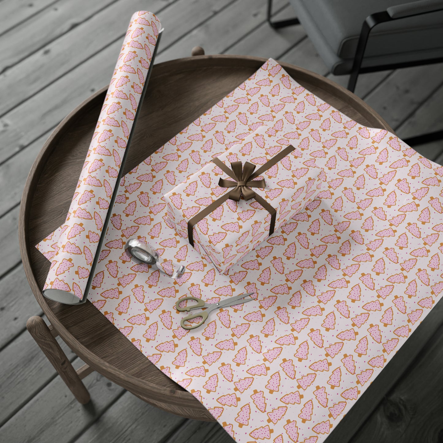 Pink Christmas Tree Cookie Wrapping Paper