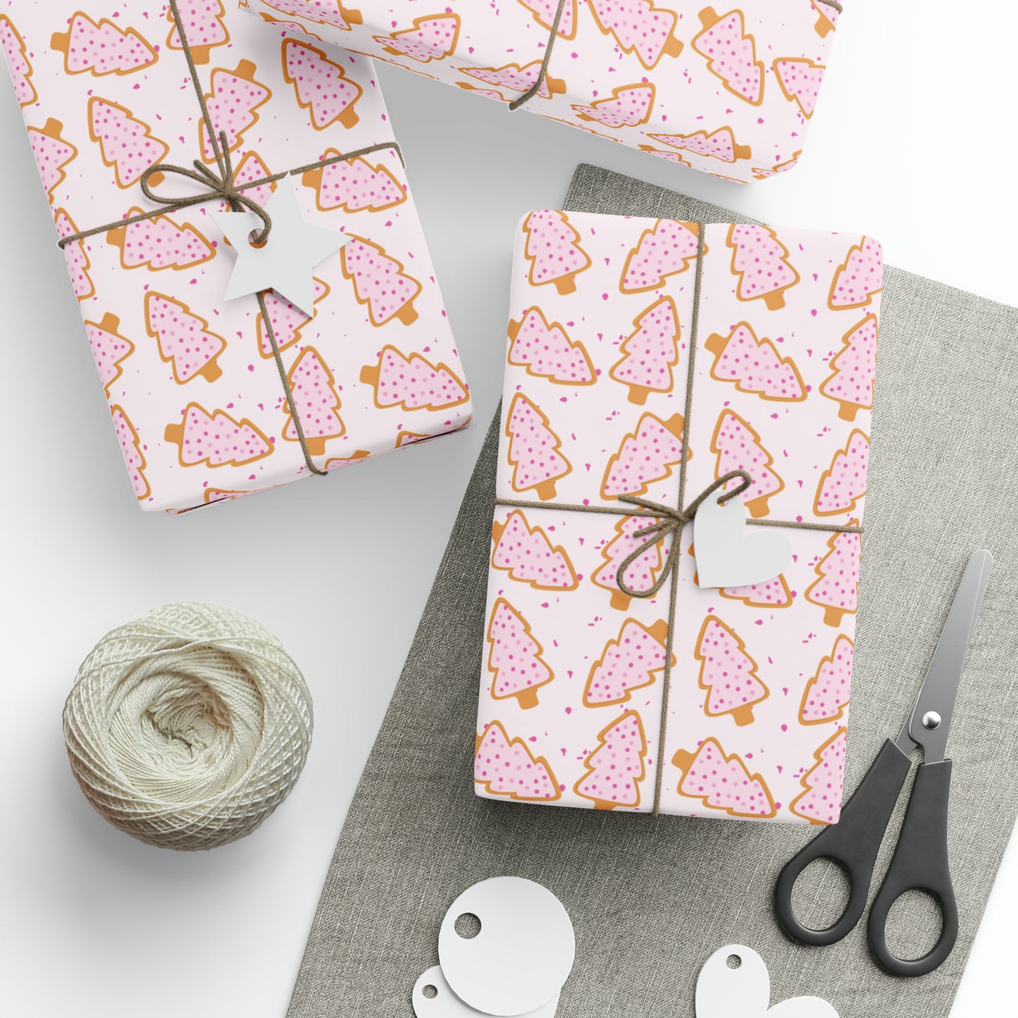 Pink Christmas Tree Cookie Wrapping Paper