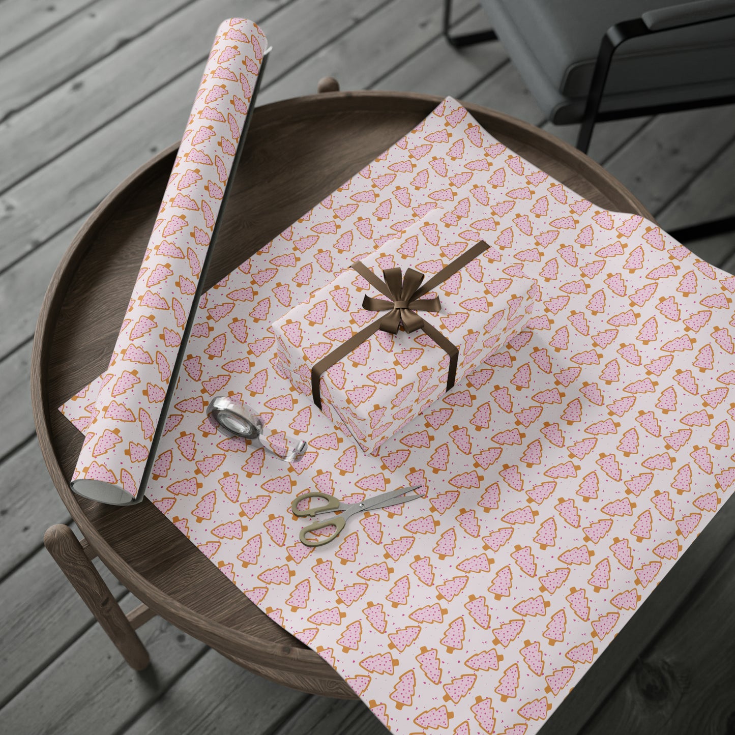 Pink Christmas Tree Cookie Wrapping Paper