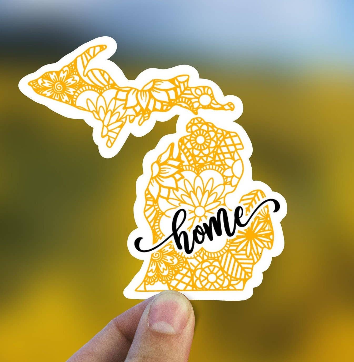 Michigan Mandala State Yellow Vinyl Sticker