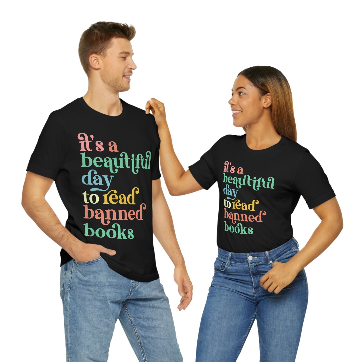 It's a Beautiful Day to Read Banned Books Unisex Jersey Short Sleeve Tee