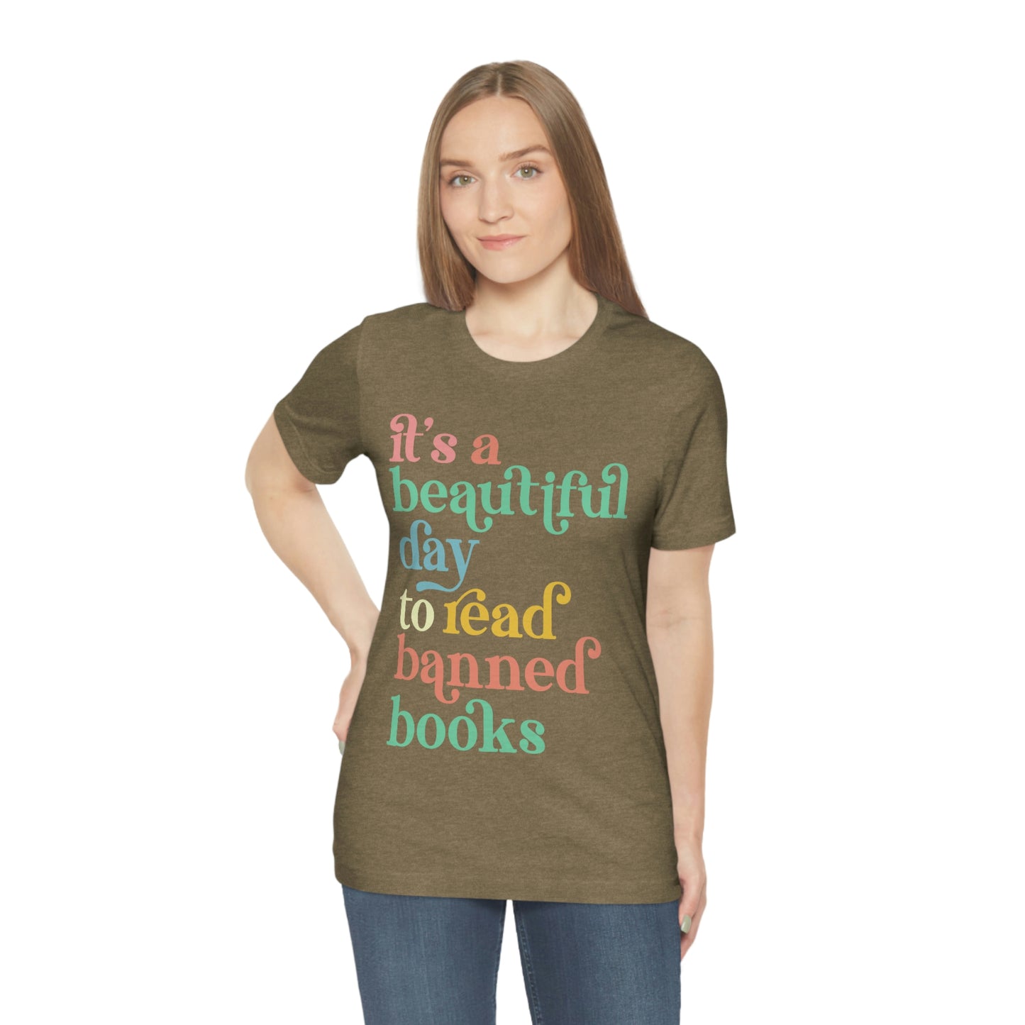 It's a Beautiful Day to Read Banned Books Unisex Jersey Short Sleeve Tee