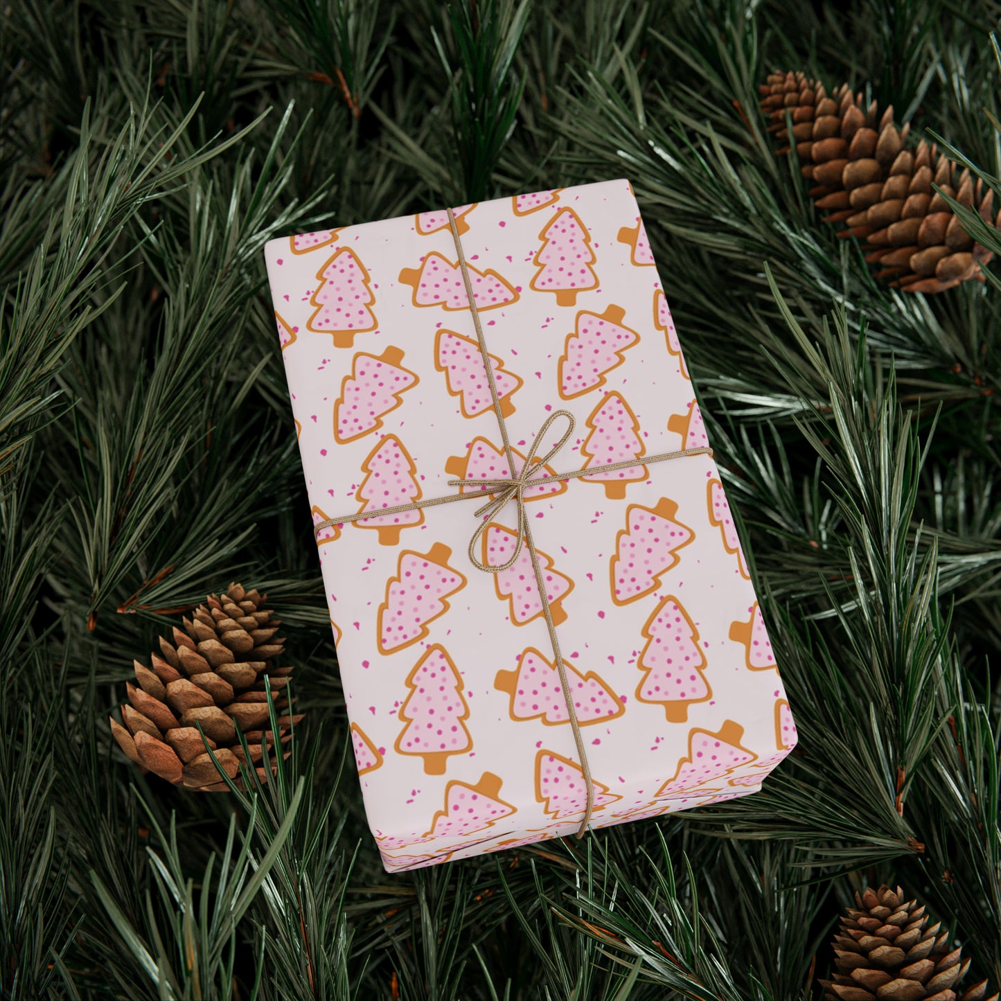 Pink Christmas Tree Cookie Wrapping Paper