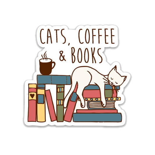 Cats, Coffee & Books Vinyl Sticker