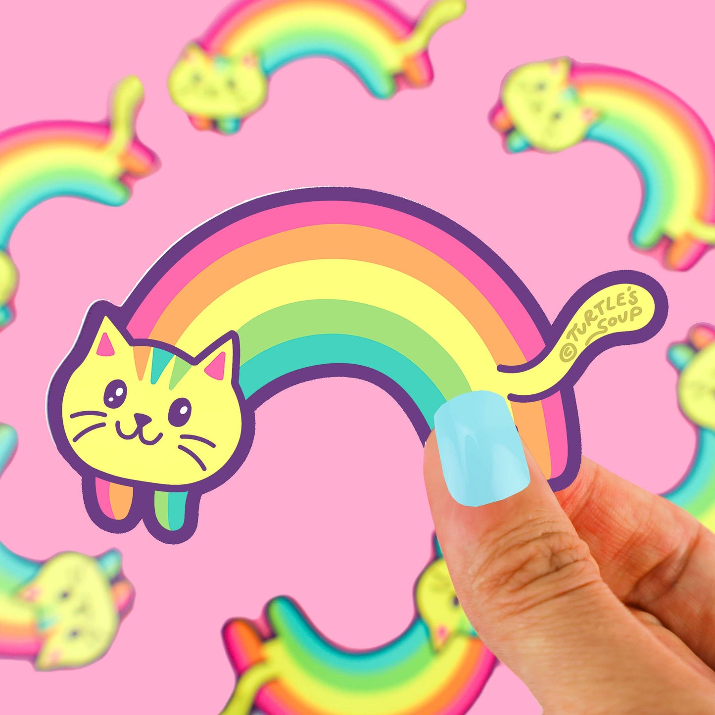 Turtle's Soup - Colorful Rainbow Kitty Cat Water Bottle Vinyl Sticker