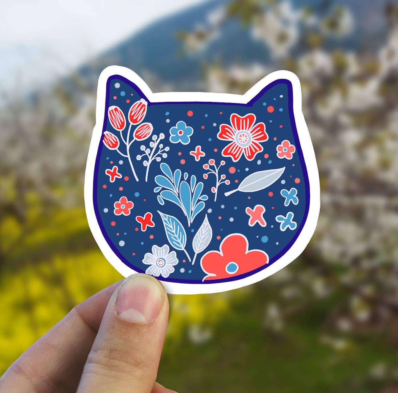 Flowered Cat Vinyl Sticker
