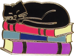 Black Cat on Books Enamel Pin
